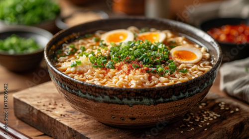 Ramen in a bowl well decorated, product photo