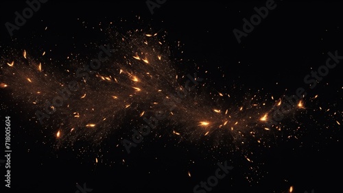 Abstract dark glitter fire particles lights. Fire embers particles over black background