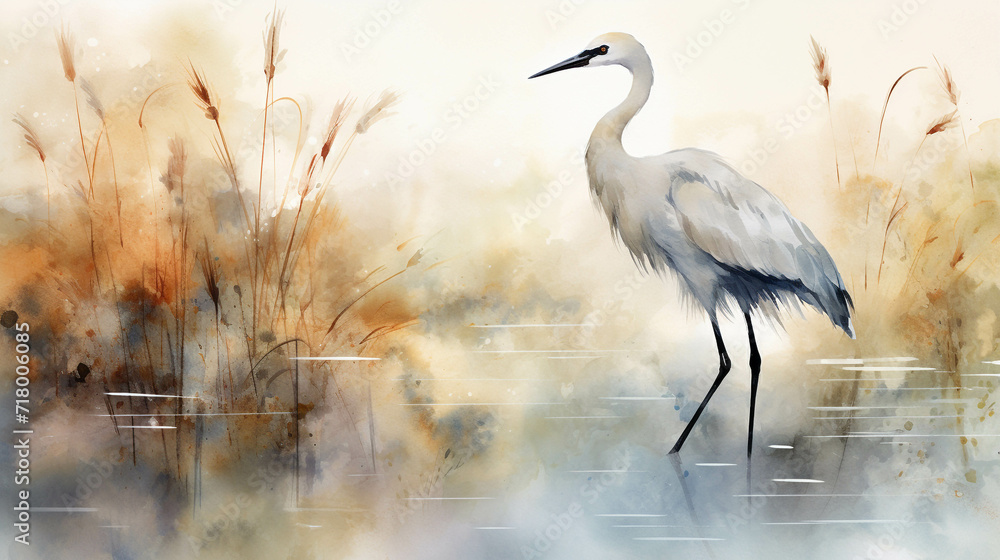 Naklejka premium Watercolor picture of a crane.