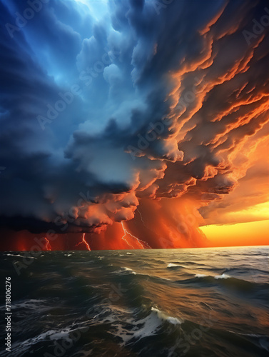 sunset over the sea with dramatic storm cloud