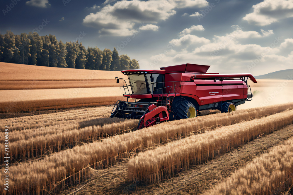 Obraz premium Mähdrescher im Getreidefeld bei der Ernte