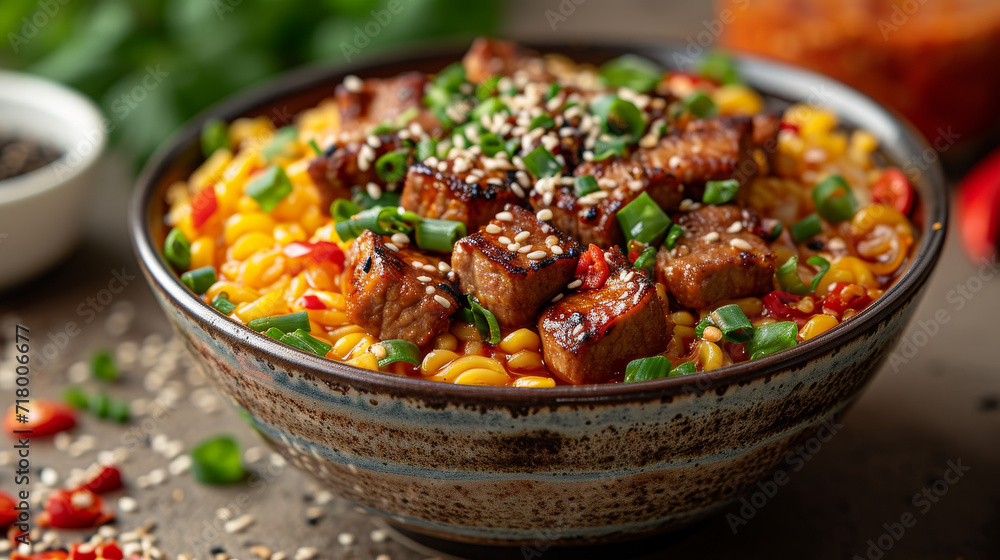 Ramen in a bowl well decorated, product photo Ramen in a bowl well decorated, product photo