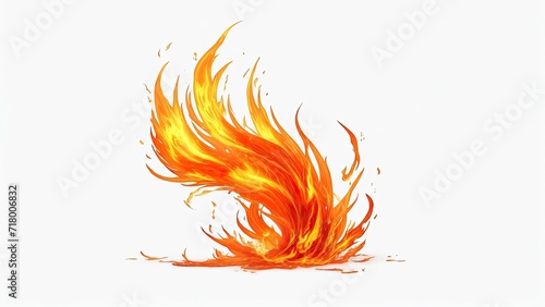 Orange flame magic fire on white background