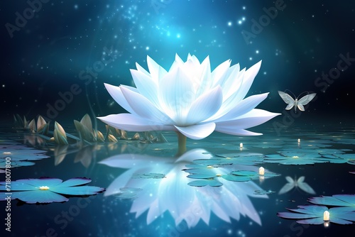 Lotus flowers are white, very beautiful, with just the right amount of light
