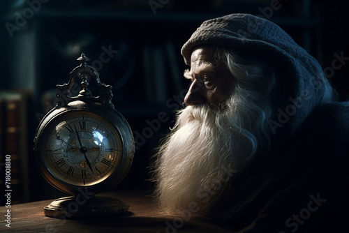 Father time beside a clock