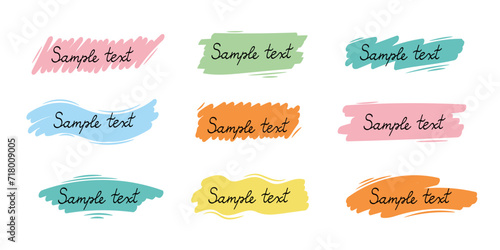 Hand drawn simple colorful frame set. Wave shape brush pen line stroke scribble element.