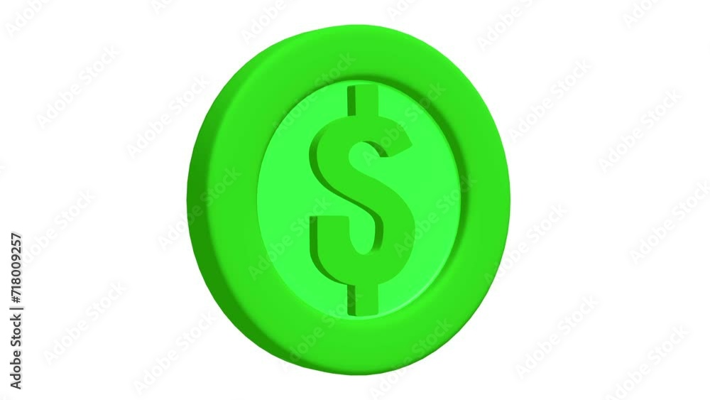 3d green game coin. Spin on white background. 4K FullHD and HD render footage animation. 3d green game coin. Spin on white background. 4K FullHD and HD render footage animation.