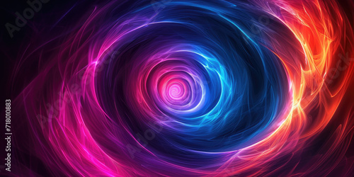 abstract background with spiral colorful lights on a black background, Spiral light streaks in the dark, dynamic backgrounds for websites, futuristic designs, technology concepts, or abstract motion g
