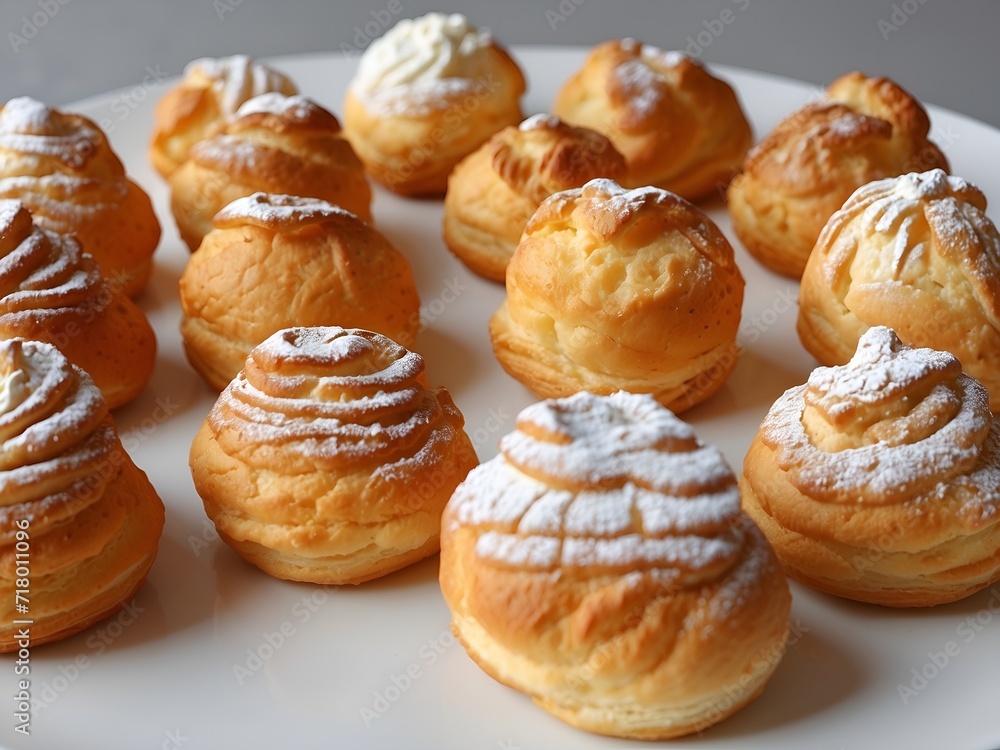 Lots of cream puffs on the table Lots of cream puffs on the table