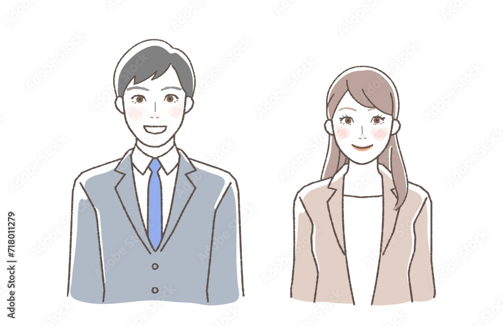 Smiling business illustration of a man and a woman. Smiling business illustration of a man and a woman.