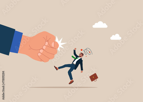 Eliminate business competitors. Leadership rivalry between two entrepreneur pushing. Flat vector illustration   