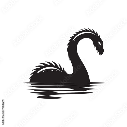 Silhouetted Secrets: Loch Ness Monster Silhouette Set Whispering Tales of Cryptic Creatures - Loch Ness Monster Illustration - Sea Monster Vector
