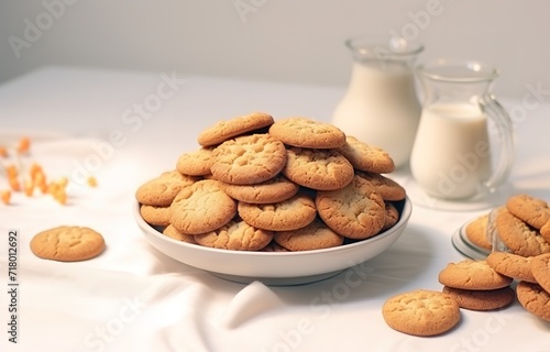 Stack of cookies on a plate on white Background. generative AI