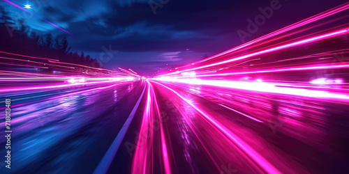 moving car lines with lights in the background futuristic traffic track , Glowing neon lights on a dark background. Suitable for nightlife, party, music, technology, or futuristic themed designs and 