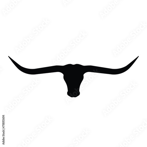 Simple silhouette long horn bull, buffalo or cow black and white