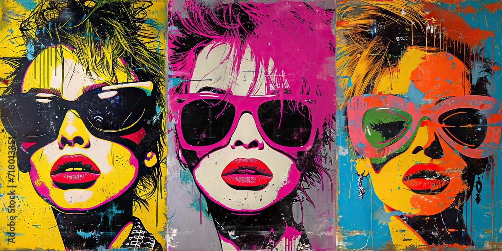 Obraz premium Glamorous Glam Rock Gallery: A Fusion of Retro and Modern Vibes, Showcasing Glam Rock-era Art and 80s Music Memorabilia, Offering a Nostalgic Yet Contemporary Tribute to the Iconic 80s Music Culture