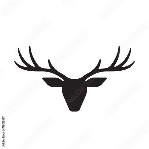 Simple silhouette of deer head with antler black and white symmetrical design
