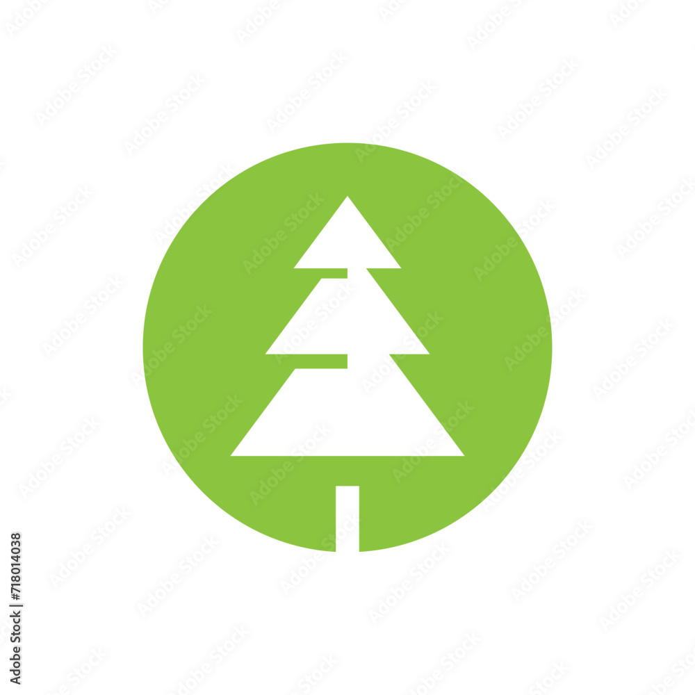Green rounded icon with silhouette of simple pine tree, cheddar or evergreen can be used for any company that does forest resources, decorative christmas store also great for t-shirt or framed print Green rounded icon with silhouette of simple pine tree, cheddar or evergreen can be used for any company that does forest resources, decorative christmas store also great for t-shirt or framed print