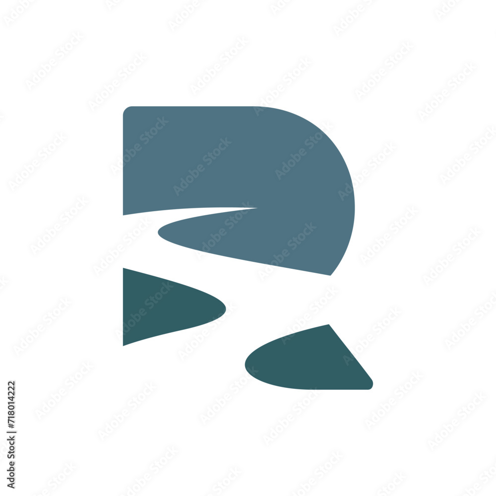 Simple silhouette of river or creek and letter R icon logo can be used for any company with R initials from travel to finance to retails Simple silhouette of river or creek and letter R icon logo can be used for any company with R initials from travel to finance to retails