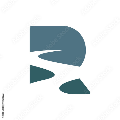 Simple silhouette of river or creek and letter R icon logo can be used for any company with R initials from travel to finance to retails