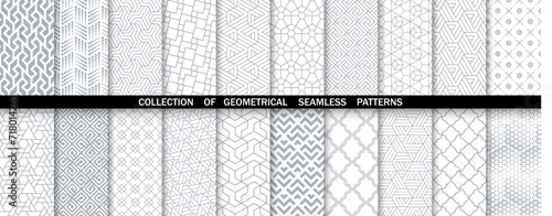 Geometric set of seamless gray and white patterns. Simple vector graphics.