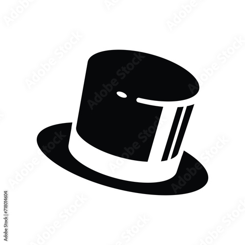 Simple black and white silhouette of top hat or high hat or topper, an old western formal dress for male that symbolize status, power and masculinity