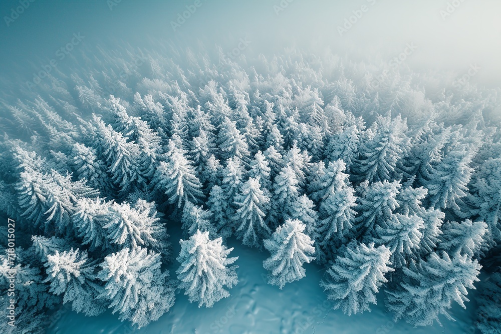 Evergreen trees coated with snow. Generative Ai.