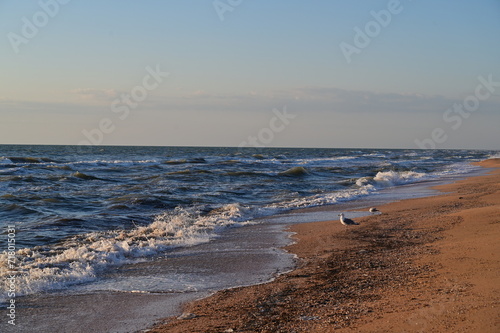 beautiful beach landscape sea, mountains and amusement park