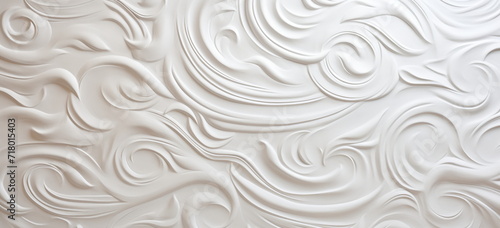 Artistic white mortar wall or stucco wall background. Hand carved molding pattern. intricate patterns.  photo