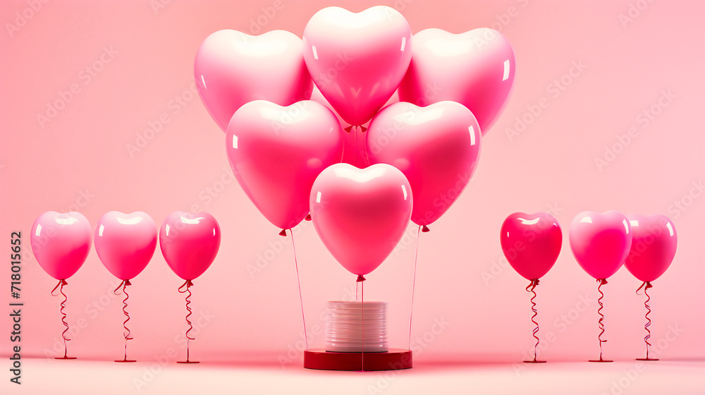 Festive Holiday with Colorful Balloons, Romantic Heart Shapes for Valentines Day or Birthday Celebration, Joyful Background