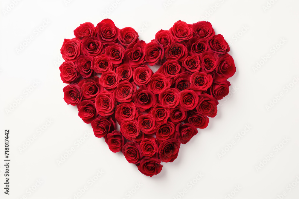 Valentines Day Heart Made of Red Roses Isolated on White Background Valentines Day Heart Made of Red Roses Isolated on White Background