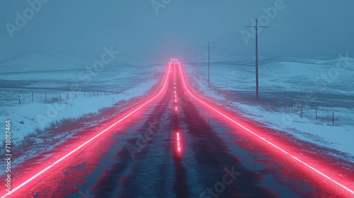 Winter magical landscape with neon glows, background wallpaper, 2024 illustration