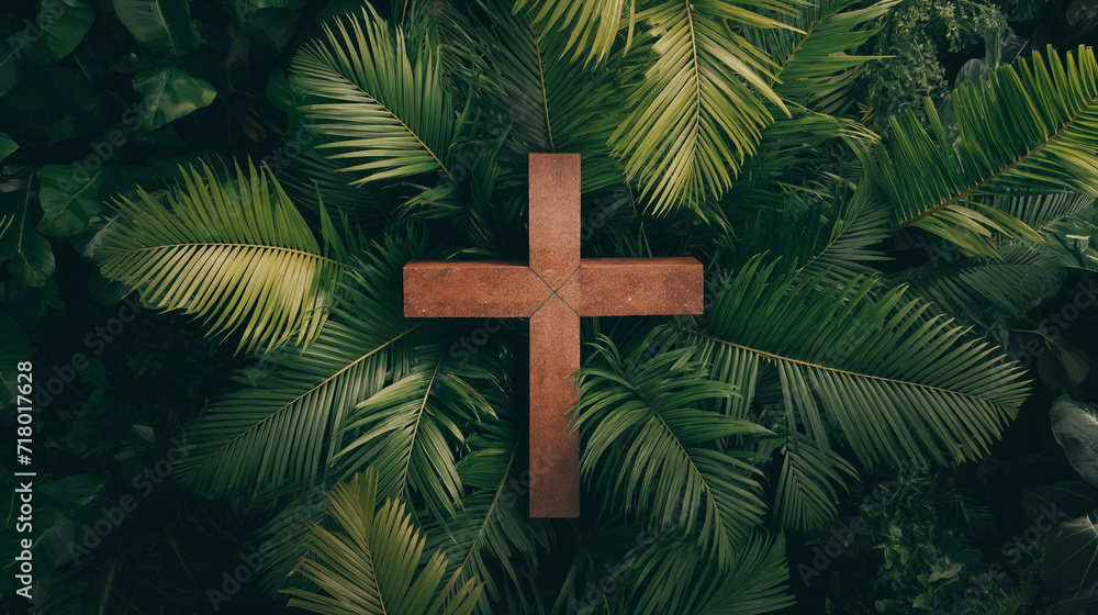 Palm Sunday Wooden Cross with Sunlit Bokeh Background