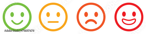 Face smile icon positive, negative and neutral opinion vector rate signs, Emoticons mood scale on white background. Angry, sad, neutral and happy emoticon set. funny cartoon Emoji icon.