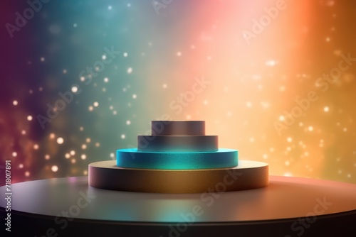 Podium with background soft bokeh, podium for product presentation, geometric shape for product display presentation, stage showcase, promotion display.