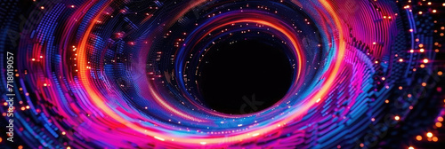 purple pink blue red Spiral light streaks in the dark black background, dynamic backgrounds for websites, futuristic designs, technology concepts, or abstract motion graphics projects. photo