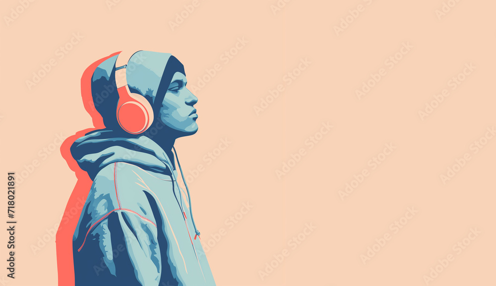 Serenity in Sound: A Young Person Lost in Music with Headphones, Ideal for Themes of Relaxation and Entertainment - obrazy, fototapety, plakaty 