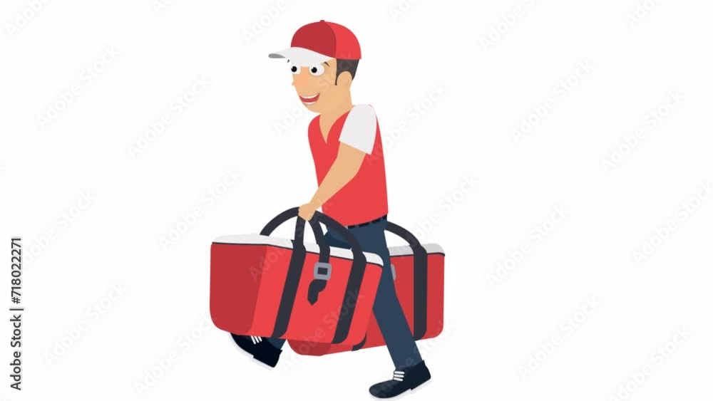 Delivery man delivers the order. Animation courier carries a bag, alpha channel. Cartoon Delivery man delivers the order. Animation courier carries a bag, alpha channel. Cartoon