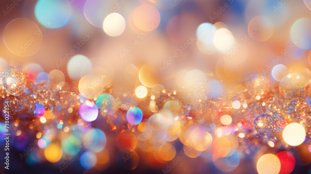 Abstract multi-colored background, defocused lights, bubbles, glitter