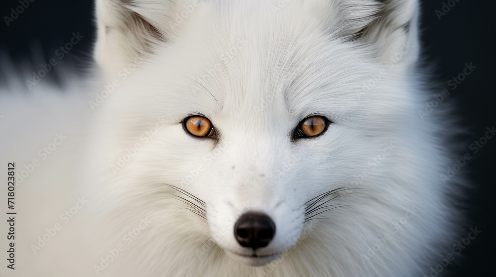 White Arctic Fox in Winter Forest Portrait. White Arctic Fox in Winter Forest Portrait.