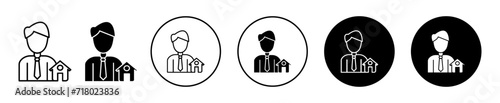 broker flat line icon set. broker Thin line illustration vector
