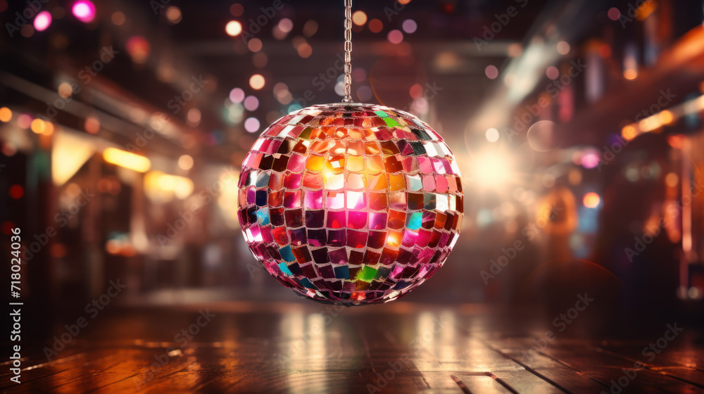 Fototapeta premium Colorful bright disco ball, unreal trippy rave party