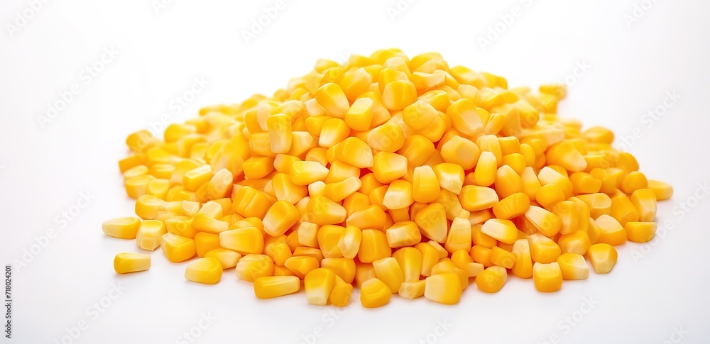 Pile of fresh corn kernels on white Background. generative AI