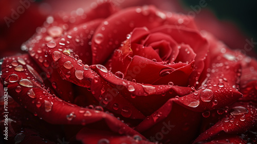 Big red rose with water drops background 