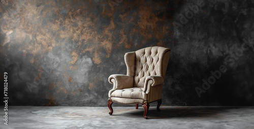 Luxury vintage armchair in front of a grunge wall