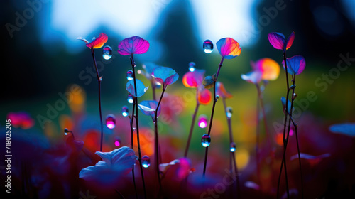 Dream-like unreal blossoming flowers on blurred background