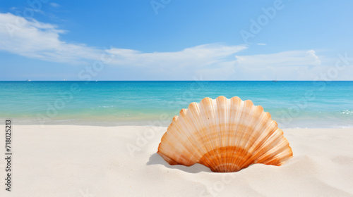 Sea shell on white sand, ideal tropical beach in the afternoon