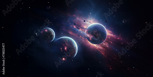 Cosmic space background with planets  stars and galaxies.Planets and galaxy  science fiction wallpaper. Beauty of deep space. Billions of galaxies in the universe Cosmic art background