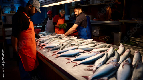 Fresh fish in a restaurant kitchen or on food market display