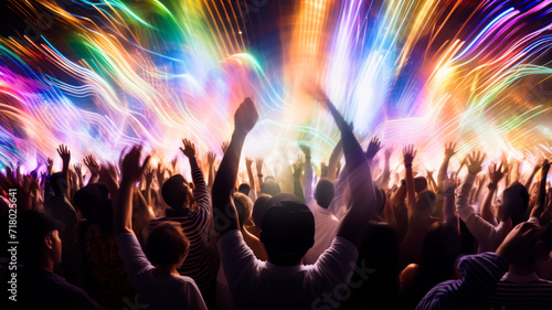 Rave party, long exposure motion blur effect